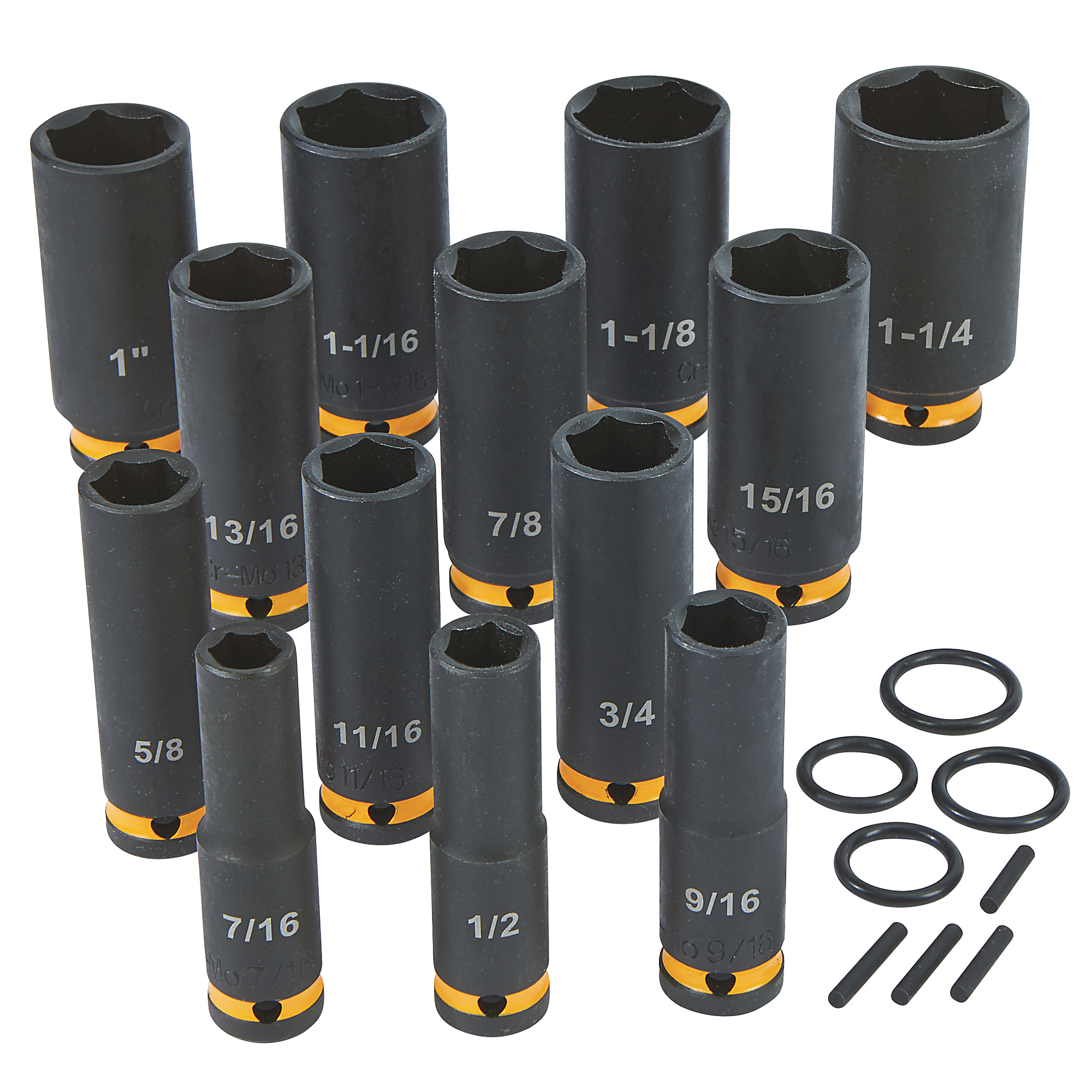 Klutch 1/2in. Drive Deep Impact Socket Set, SAE, Chrome Molybdenum, 13 Pcs.